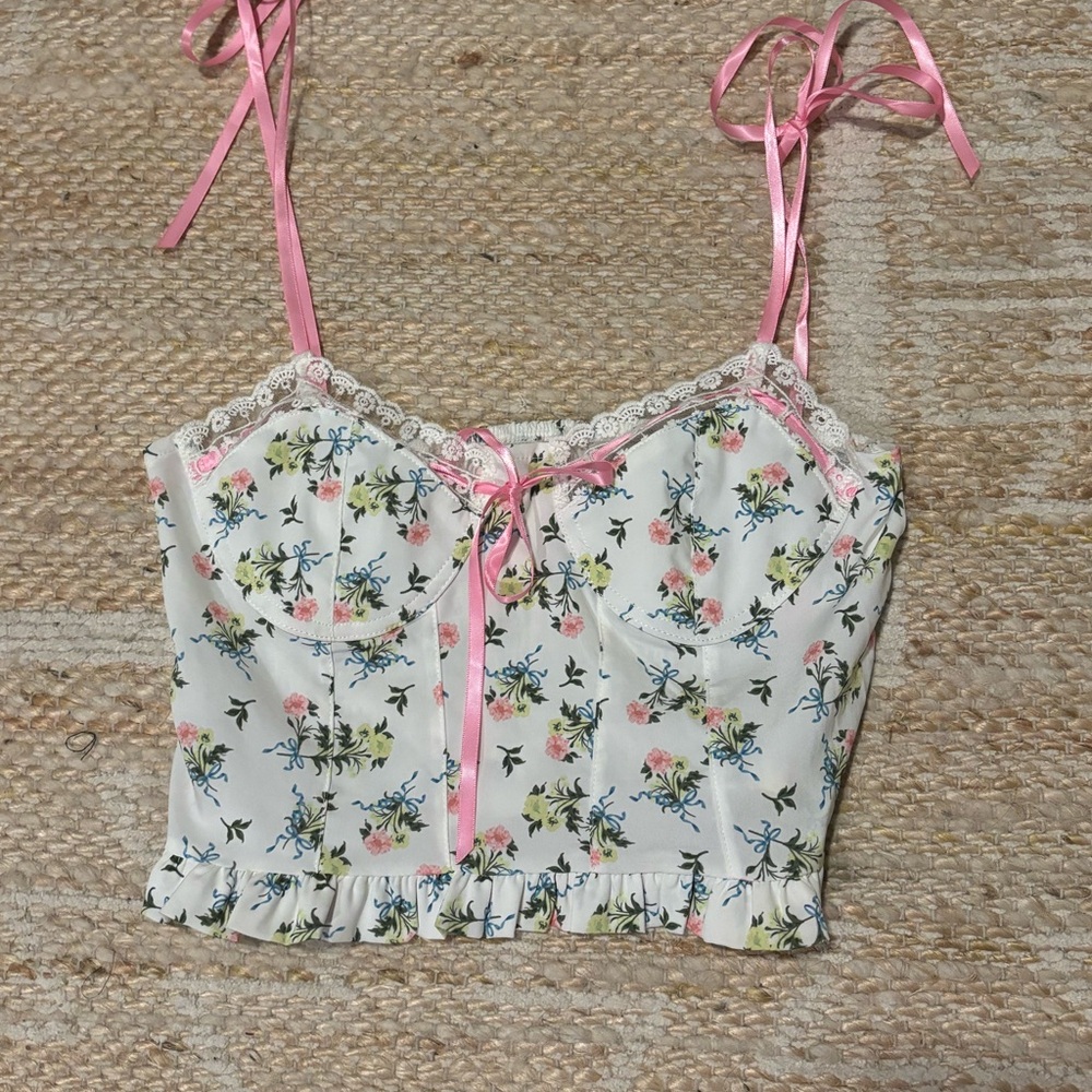 RIBBON FLORAL BUSTIER CORSET